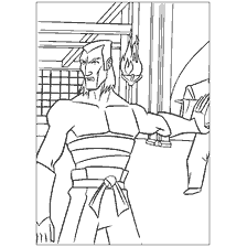 pagina da colorare: Disegno di un guerriero di tartarughe Ninja con una torcia di fuoco