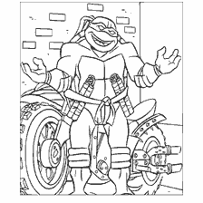 pagina da colorare: Tartarughe Ninja di Michelangelo con una moto