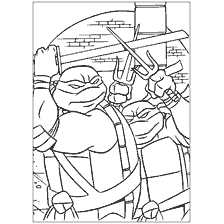 pagina da colorare: Raffaello e Leonardo con armi nelle loro mani sul libro colorante Ninja Turtles