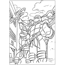 pagina da colorare: Tartarughe Ninja: Donatello e Michelangelo in una posa di combattimento