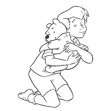 coloring page: Christopher Robin hugs Winnie the bear