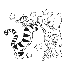 coloring page: Winnie and his friends dance under the stars