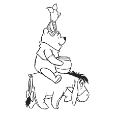 coloring page: Winnie Bear riding Ea-Ea with Piglet on his head