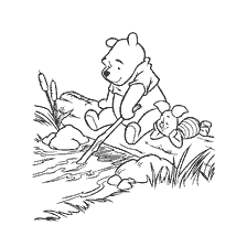 coloring page: Winnie Bear and Piglet by the River
