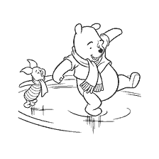 coloring page: Winnie Bear and Pig Riding on Ice