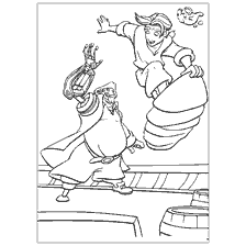 pagina da colorare: Personaggi del Treasure Planet su una tavola volante