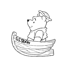 coloring page: Winnie the Pooh Bear in the S.S. Pooh Boat