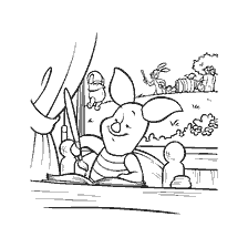 coloring page: Pork from Winnie Bear draws on a table