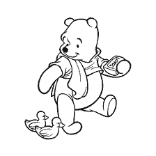 coloring page: Winnie Bear with soap and duck