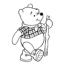 coloring page: Winnie Bear with a Stick Ready for Adventure