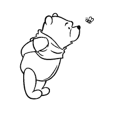 coloring page: Winnie Bear looks at fly, puzzled