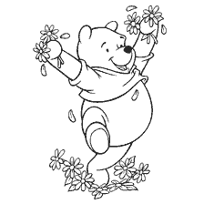 coloring page: Merry Winnie the Pooh bear with flowers