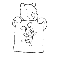 coloring page: Winnie Bear holds a drawing of Hruny