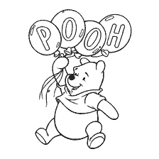 coloring page: Winnie Bear Holds Balloons