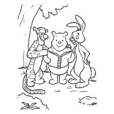 coloring page: Winnie Bear and Friends Reading a Book