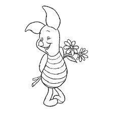 coloring page: Winnie Bear, Pig with Flowers