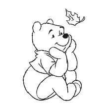 coloring page: Winnie the Bear sits and looks at the leaf
