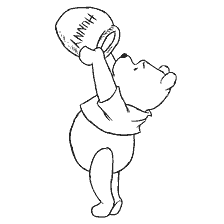coloring page: Winnie Bear holds a pot of honey