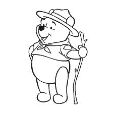 coloring page: Winnie Bear in a cane hat