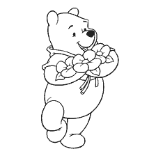coloring page: Winnie the Pooh walks with flowers in his hands