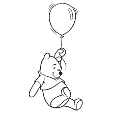 coloring page: Winnie Bear smiles and holds a balloon