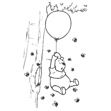 coloring page: Winnie Bear Hanging on a Balloon