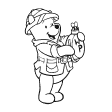 coloring page: Winnie Bear in Expedition Suit with Backpack