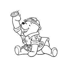 coloring page: Winnie Bear in Research Suit with Insect