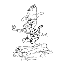 coloring page: Winnie and Tigger are having fun on a log.