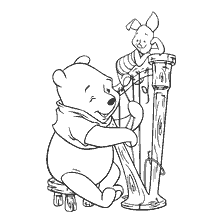 coloring page: Winnie the Pooh plays harp with Pig