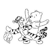 coloring page: Winnie and Tiger Bear play with the ball