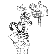 coloring page: Winnie and his friends play basketball