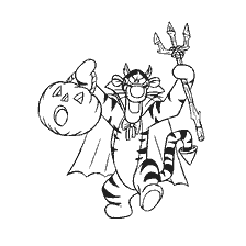 coloring page: Tiger from Winnie Bear dressed as a superhero with pumpkin and trident