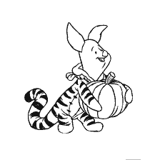 coloring page: Pork from Winnie Bear holds a pumpkin