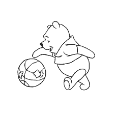 coloring page: Winnie Bear plays with the ball