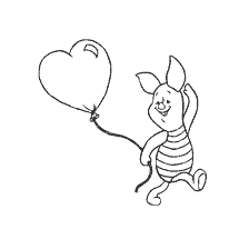 coloring page: Winnie the Pooh pig holding a heart-shaped ball