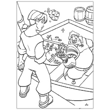 pagina da colorare: Colorazione dal film Treasure Planet con personaggi Jim Hawkins e fisico Delbert Doll