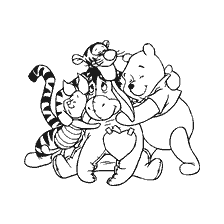 coloring page: Winnie Bear, Piglet, Ia and Tigrel hug
