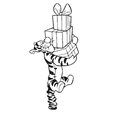 coloring page: Tigger from Winnie the Pooh with gifts