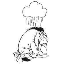 coloring page: Winnie the Pooh donkey sits in the rain