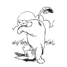 coloring page: Ushastic stands on his head with a flower on his tail