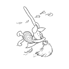 coloring page: Pork from Winnie Bear with a broom in his hands