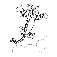 coloring page: Tiger lifts Rowe in clouds