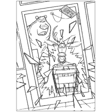 coloriage: Sc&egrave;ne du dessin anim&eacute; Saison de chasse avec un ours et un cerf