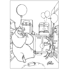 coloriage: Saison de chasse : ours et ami dans un cadre festif