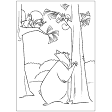 coloriage: Couleur de la caricature Saison de chasse, o&ugrave; l'ours et les &eacute;cureuils