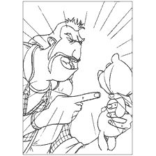 coloriage: Le chasseur principal avec un ours jouet dans sa main