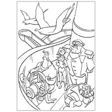 pagina da colorare: Treasure Planet Coloring: Personaggi sul Deck di una nave spaziale