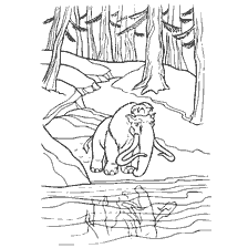 pagina da colorare: Mammoth Manny dall'età del ghiaccio, la solitudine del personaggio nel bosco