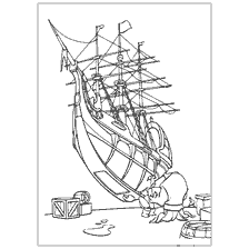 pagina da colorare: Immagine con una nave e un personaggio del Treasure Planet